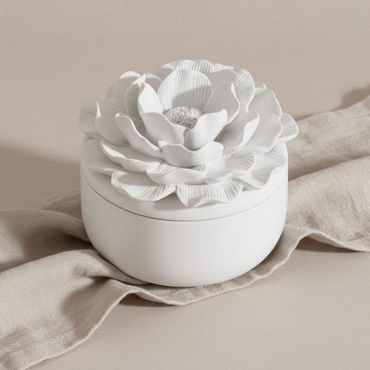 Camelia jar and lid with a natural finish on a beige background