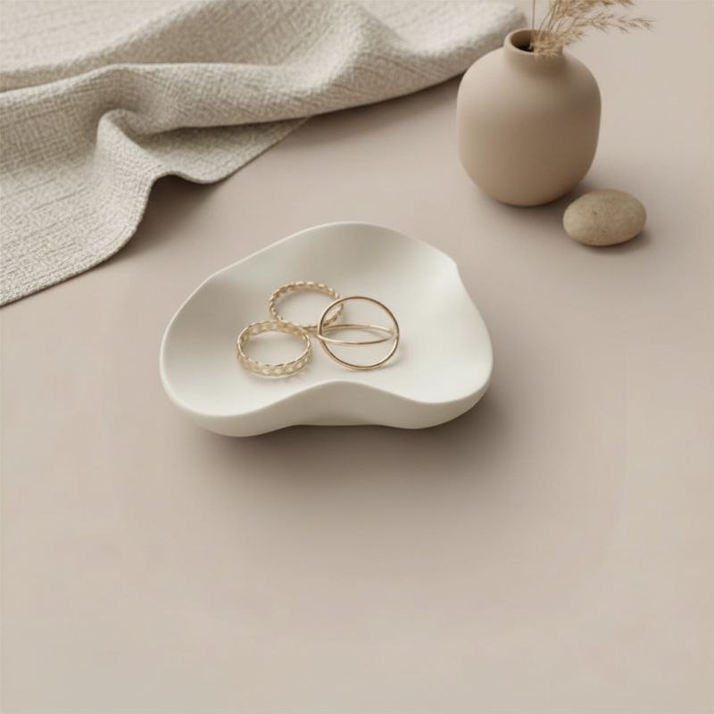 Wave tray with natural finish with a vase and fabric