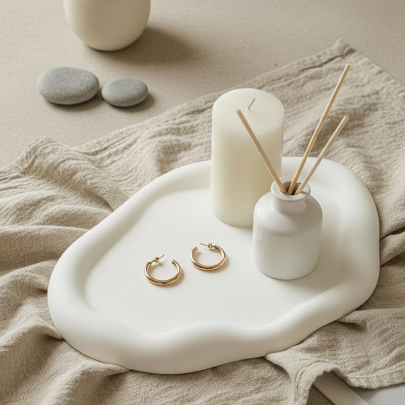 Natural Colour cloud Tray with jewellery, diffuser and candle