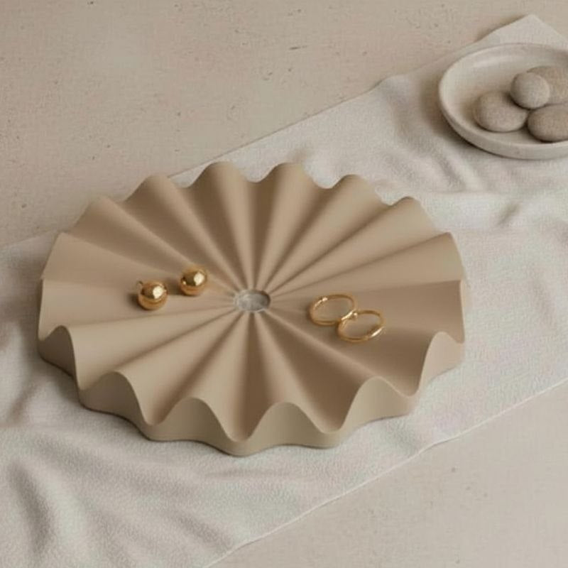 Taupe fluted ribbed tray with jewellery