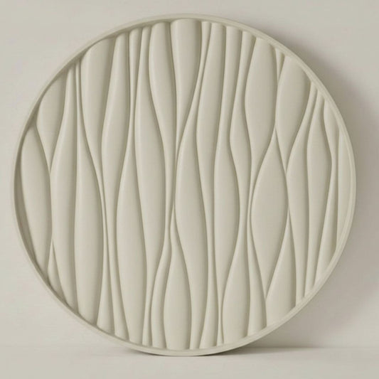 Round decorative tray with wavy texture with a beige finish