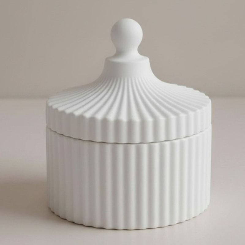 Ribbed jar and lid in natural finish